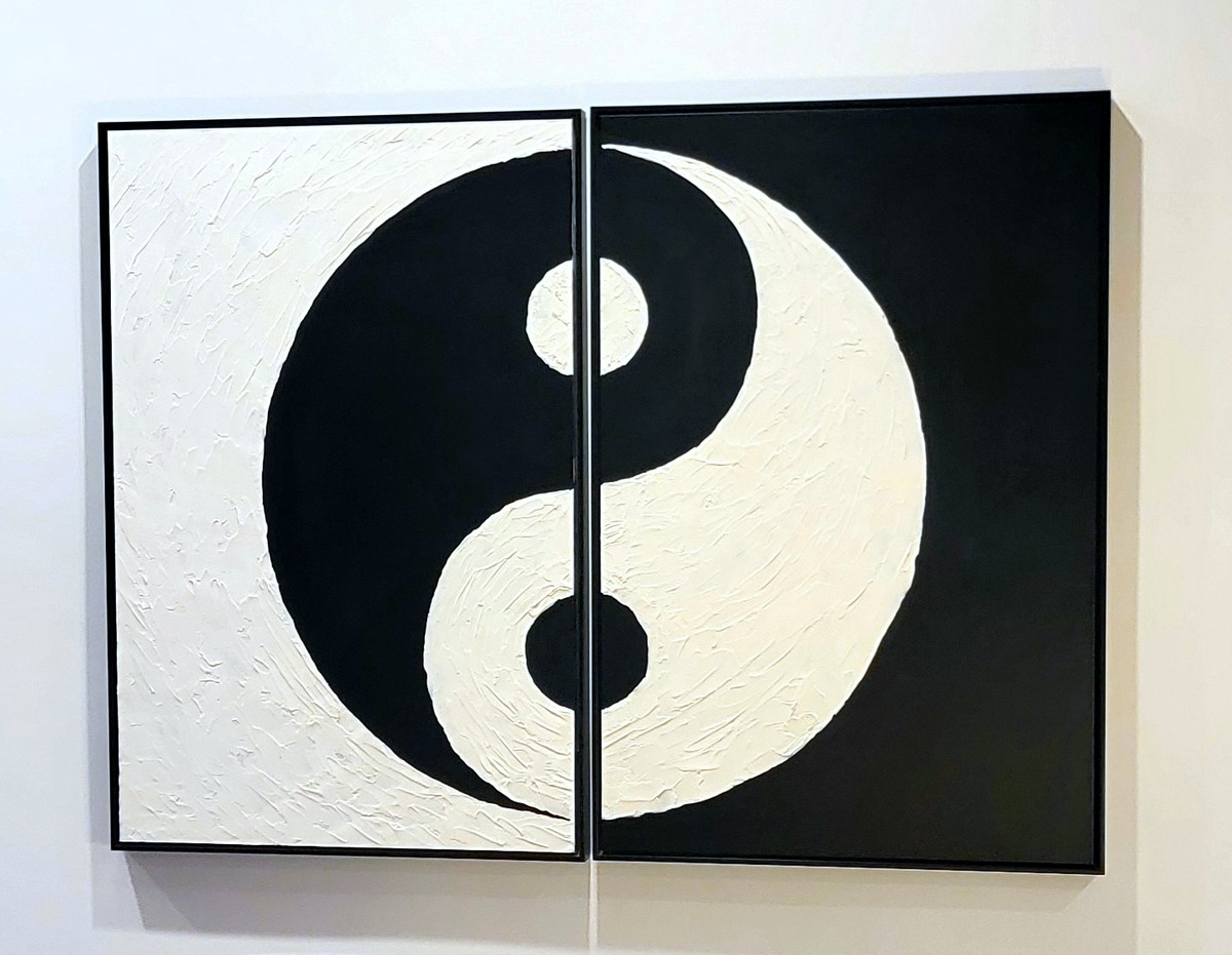 Taijitu, a hand-painted yin-yang diptych by Diego Garcia