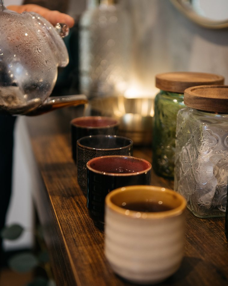 Tea service in the Gateway Acupuncture sanctuary